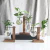 Vase Vintage Glass Plant Bonsai Flower Vase Wood Tray Pot Rack DIYホームオフィスウェディングデスクトップ装飾飾り