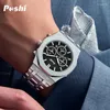 Нарученные часы Poshi Luxury Quartz Watch Nearslable Steel Business Men's Наручительные с датой хронографом оригинальные часы мужские часы подарок