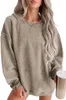 Women's T Shirts Casual Style Oversize Solid Color Pullover Fall-Winter 2024 gängad stickad långärmad tröja kvinnor grossist