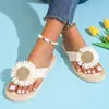 Tofflor kvinnor krysantemum dekor flip flops casual slip toe glid sandaler lätta strandskor