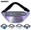 2020 Holographic Fanny Pack Hologram Midjeväska Laser Pu Beach Traverl Banana Hip Bum Zip Midjeväskor Kvinnor Beltväska för Girls3192896