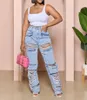 Damesjeans mode gescheurd Hollow Out Women High Taille Washed Blue Wide Leg denim broek Casual streetwear cowboys broek zomer