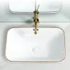 5 Sizes White Ceramic Bathroom Sinks Modern Golden Edge Washing Sink Simple Embedding Washbasins Square Wash Basin