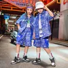 Kid Cool Kpop Hip Hop Roupeding Blue Print Camisa de manga curta Top de verão Shorts para garotas