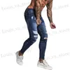 Męskie dżinsy gingtto męskie odcinek naprawa jeansy ciemnoniebieskie hip -hopowe zmartwione super chude, szczupłe fit bawełna wygodna duża rozmiar ZM34 T240411