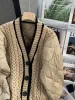 V-hals gebreide patchwork causale vrouwen Parka jas lange mouw met eenzuigelijke mouw gekakte jas 2023 Autumn Winter Parkas