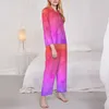 Accueil vêtements en marbre Tie Dye Pyjamas Set Automne Ombre Print Soft Night Sleepwear Women Two Piece Overs Support Custom Nightwear Cadeau