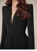 Urban Sexy Dresses Womens dark V-neck high waisted knitted womens long sleeved wide shoulder womens dress 2024 Spring New 13DB1721 C240411