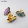 BOROSA Vintage Golden Plated Open Rings Natural Multi-Kind Stone Adjustable Rhinestone Ring For Women Wedding Party Jewelry Gift 240403