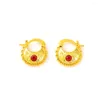 Boucles d'oreilles cerceaux Gold Couleur Beau Red Cz rond Cercles Huggies Enfants Enfants Femmes Girls Bijoux Bijoux African Africain Christmas Farty Gift