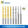 End Mill 10pcs 2 Flute Sprial CNC Router Bits 3.175 Shank Flat Milling Cutter Titanium Coated Carbide Milling Tools