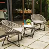 Outdoor Table and Chairs Set Modern Patio Furniture Set Garden Rattan Lounge Coffee Table Three-piece Set Rattan Backrest Chair