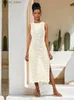 Abiti casual di base Abitali White White Mesh Wrappose a fessura a fessura da spiaggia 2024 Summer Woman sexy Cavalna da spiaggia a maglia Maxi Abiti Q1513 L49