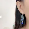 Boucles d'oreilles en peluche 925 Silver Blue Email Phoenix Tassel pour femmes Lapis Lazuli Chinois Style Exagéré