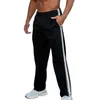 Calça masculina cintura elástica esportiva lateral lateral casual homem de comprimento completo treinamento de academia de ginástica jogging pernas largas calças de moletom