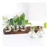 Vintage çiçek vazolar yaratıcı hidroponik bitki şeffaf vazo ahşap çerçeve kahve odası cam masa üstü bitkiler ev bonsai dekor