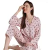 Ev Giyim Kadınları Sweetwear Tatlı Pembe Polka Dot 19 Momme Gerçek İpek Pijama Setleri Pijama 2024 Bahar Sonbahar S38013QM