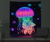 Black Light Tapestry Wall Hanging UV Reactive Psychedelic Jellyfish Hippie for Bedroom Dorm Indie Room Decor