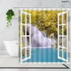 Dusk Ocean Landscape Shower Curtains Island Lighthouse Reef Nature Scenery Bath Curtain Fabric Home Wall Hanging Bathroom Decor