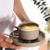 カップソーサー日本の粗い陶器コーヒーラテマグセラミックアフタヌーンティーカップソーサーとスプーンセット朝食ミルクオフィスドリンクウェア