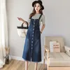 Casual Dresses Spring Autumn Denim Sumdress Fashion Fat MM Loose A Line Dress Patchwork Pocket Jeans W527