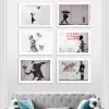 Banksy Graffiti Art Poster Room Decor Girl Hero Nurse with Balloons Colorful Rain Street Canvas Painting Print Wall Decor