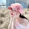 Boll Caps 202404-shi ins chic original design Cherry Blossom Pink Rose Flower Ribbon Bowknot Lady Baseball Hat Women Leisure Visirs Cap