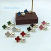 Titanium Steel Lucky Four-Leaf Clover 18K Pearl Earrings Fashion Simple Atmospheric Earrings Manufacturer Wholesale