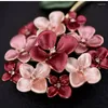 Brooches Fashion Purple Flower Frosted Texture Rhinestone Metal Small Pin For Women Versatile Pink Hydrangea Colored Breast