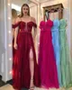 Party Dresses Real Image Tulle Long Prom Spaghetti Sweetheart Lace Top Bridesmaid Dress Off Shoulder Side slits en linjekvällsklänningar