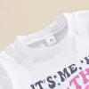 Roupas conjuntos de roupas blotona criança menina menino de menino de aniversário letra impressão de manga curta camisetas tops shorts elásticos de cintura 2pcs Conjunto de roupas de verão