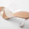 Sandaler Storlek 34-39 2024 Summer Chunky Heel Open Toe Women Transparent PVC Plastic Crystal