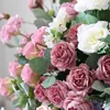 Fleurs décoratives rétro rose rose rose artificielle de fleurs décor de mariage arc arc bien bienvenu panneau de fête florale