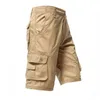 Male Cargo Pants Knee Shorts Classic Summer Shorts Multiple Pockets Large Size Cotton Half Pants Khaki Army Green Shorts 240410