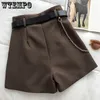 WTEMPO Spring Fall Versatiele Casual solide op maat gemaakte shorts vrouwen mode Koreaanse stijl hoge taille aline wide been korte broek 240411