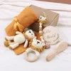 Handgemaakte haakdier Baby Tentel Toon Toy Wooden Pasgeboren Teeltether Koala Gevulde Doll Muslin Deken Baby Birth Souvenir Gift Box