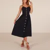 Solid color summer camisole womens beach dress fashionable and casual patchwork button back tie for women 240411