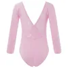 Kids Girls Ballet Dance Gymnastics Leotards Training Costume V Neck Floral Mesh Long Sleeve Skating Bodysuit Gymnastics Jumpsuit