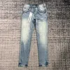 Herren Jeans Herren Designer Hip Hop Splared Jeans Distressed Ripped Slim Fit Motorcycle Biker Denim Hosen Mans Strtwear Wäsche lila Hosen T240411