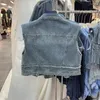 Veste de gilet en denim rembourré à épaule à bord de fourrure rétro pour femmes