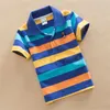 T-shirts T-shirt For Boys Summer Children Short Sleeve Stripe Tees Cartoon Bear Embroidery Tops Teens Breathable Polo Shirt Kids Clothing 240410