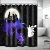 Shower Curtains Trippy Castle Curtain Moon Shining Sky Elk Dancer Black Background Magic Art Decoration