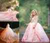 2019 New Pink Little Girls Pageant Dresses Jewel Neck Kids Long Sleeves Lace Flowers Ball Gown Flower Girls Dress For Wedding Birt9734916