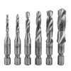 1/6PCS Titanium Plated Hex Shank HSS Screw Thread Metric Tap Drill Bits 3 In 1 Compound Bit M3 M4 M5 M6 M8 M10 Hand Tools