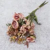 Fleurs décoratives XD-Luxury Retro Roses sauvages avec l'herbe séchée à la recherche de bouquet de fleurs spécial Propographie de mariage Flores Artificiales