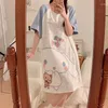 Women's Sleepwear Summer Cartoon Minimalist One Piece Hair Replacement Casual Short Sleeved Pajama Skirt Patchwork Sleeve Cotton Girl