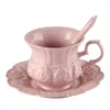 Чашки блюдцы элегантная розовая кофейная чашка блюдца Spoon Set Europe Princess Ceramic Tea Tea 180 мл верхнего фарфорового чафе кафе Teatime Drinkware