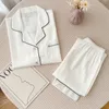 Spring Women Jacquard Satin Pajama Sexy Ice Silk Long Sleeve Shirt Pants Two-Piece Homewear Nightwear