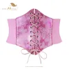 Gothic Wide Elastic Underbust Butterfly Printed Korsetts für Frauen PU Leder weiß rosa Gorset Belt Top Tailer VD3472