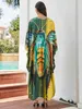 Grundläggande avslappnade klänningar Fashion V Neck Fjäril Tryck långärmad plus storlek Kaftans Maxi klänningar 2024 Summer/Autumn Women Beach House Dress Q1588 L49